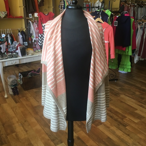 Mystree Sweaters - Mystree Pink & Grey Striped wrap sweater NWT Small